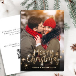 メリークリスマス金ゴールドスパークルフォトQRコード シーズンカード