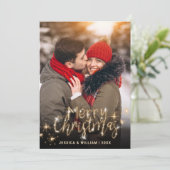 メリークリスマス金ゴールドスパークルフォトQRコード シーズンカード (スタンド正面)