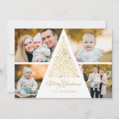 メリークリスマス金ゴールドスワールツリー4写真コラージュ シーズンカード (正面)