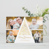 メリークリスマス金ゴールドスワールツリー4写真コラージュ シーズンカード (スタンド正面)