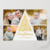 メリークリスマス金ゴールドスワールツリー4写真コラージュ 箔シーズンカード (正面)