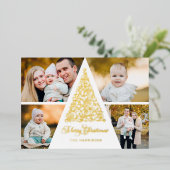 メリークリスマス金ゴールドスワールツリー4写真コラージュ 箔シーズンカード (立ち正面)