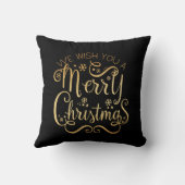 メリークリスマス金ゴールドタイポグラフィブラックシック クッション (裏面)