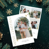 メリークリスマス金ゴールドタイポグラフィモダンアーチ写真 シーズンカード