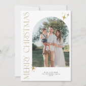 メリークリスマス金ゴールドタイポグラフィモダンアーチ写真 シーズンカード (正面)