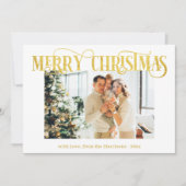 メリークリスマス金ゴールドタイポグラフィモダン写真 シーズンカード (正面)