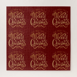 メリークリスマス金ゴールドタイポグラフィレッドエレガント ジグソーパズル