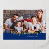 メリークリスマス金ゴールドタイポグラフィ家族の写真名 箔シーズンカード (正面)