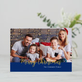 メリークリスマス金ゴールドタイポグラフィ家族の写真名 箔シーズンカード (立ち正面)