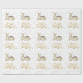 メリークリスマス金ゴールドタイポグラフィ&クリスマスディアー ラッピングペーパー (フラット)