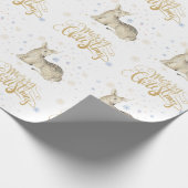 メリークリスマス金ゴールドタイポグラフィ&クリスマスディアー ラッピングペーパー (角)