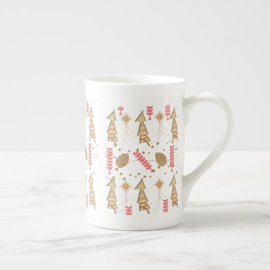 メリークリスマス金ゴールドツリー中国マグ ボーンチャイナマグカップ (右)