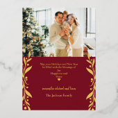 メリークリスマス金ゴールドディアホリーファミリーフォト 箔シーズンカード (裏面)