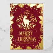 メリークリスマス金ゴールドディアホリー写真 箔シーズンカード (正面)