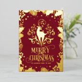 メリークリスマス金ゴールドディアホリー写真 箔シーズンカード (立ち正面)