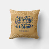 メリークリスマス金ゴールドネイビーブルーブラシスクリプト名 クッション (裏面)