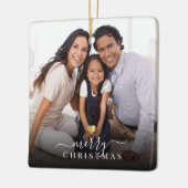 メリークリスマス金ゴールドハートモダンスクリプトの写真 セラミックオーナメント (左)