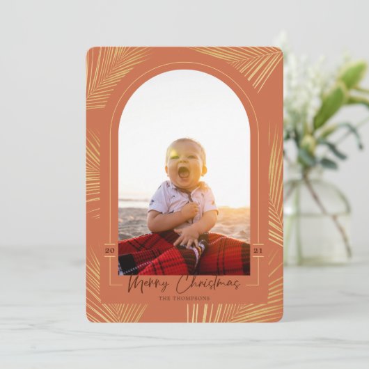 メリークリスマス金ゴールドパームサビットビーチ写真 シーズンカード (スタンド正面)