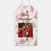 メリークリスマス金ゴールドピンクツリー ギフトタグ (正面)