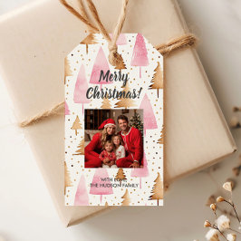 メリークリスマス金ゴールドピンクツリー ギフトタグ