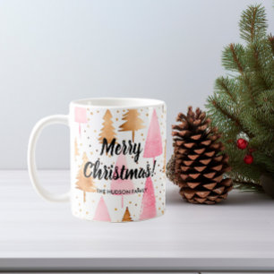 メリークリスマス金ゴールドピンクツリー コーヒーマグカップ