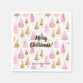 メリークリスマス金ゴールドピンクツリー スタンダードカクテルナプキン (正面)