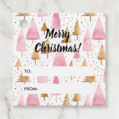 メリークリスマス金ゴールドピンクツリー フェイバータグ (正面)