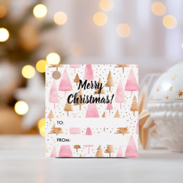 メリークリスマス金ゴールドピンクツリー フェイバータグ