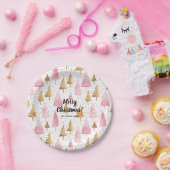 メリークリスマス金ゴールドピンクツリー ペーパープレート (パーティー)