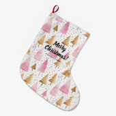 メリークリスマス金ゴールドピンクツリー ラージクリスマスストッキング (正面 (吊り時))