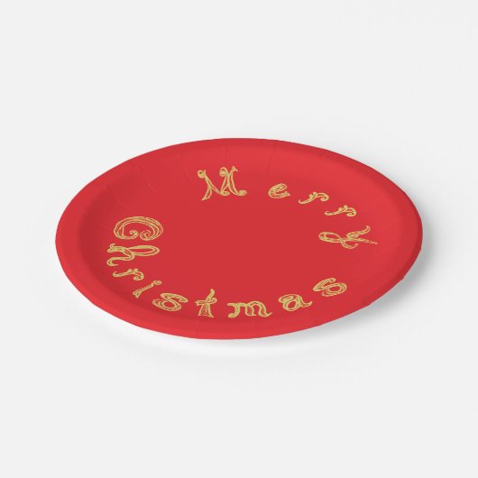 メリークリスマス金ゴールドファブリックフォントレッド ペーパープレート (アングル)