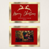メリークリスマス金ゴールドファミリーフォトトナカイ赤 (正面&裏面)