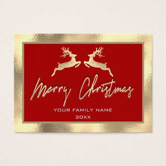 メリークリスマス金ゴールドファミリーフォトトナカイ赤 (正面)