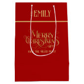 メリークリスマス金ゴールドファンシータイポグラフィ ミディアムペーパーバッグ (裏面)