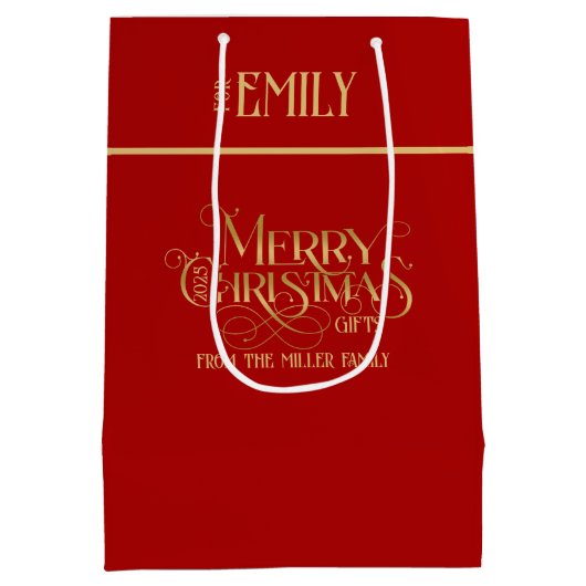メリークリスマス金ゴールドファンシータイポグラフィ ミディアムペーパーバッグ (裏面)