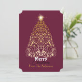 メリークリスマス金ゴールドフィリグリー木のホリデーカード サンキューカード (スタンド正面)