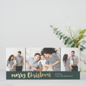 メリークリスマス金ゴールドフェイクフォイルの写真カード シーズンカード (スタンド正面)