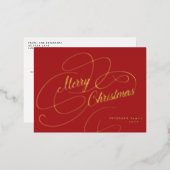 メリークリスマス金ゴールドフォイルクラシック赤 箔シーズンポストカード (正面/裏面)