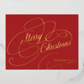 メリークリスマス金ゴールドフォイルクラシック赤 箔シーズンポストカード (正面)