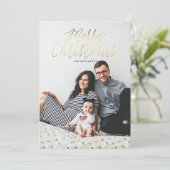 メリークリスマス金ゴールドフォトクリスマスグリーティングカード シーズンカード (スタンド正面)