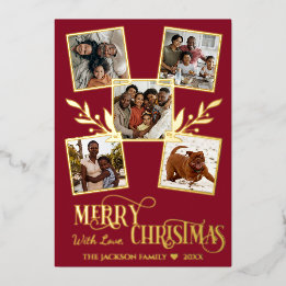 メリークリスマス金ゴールドフォトコラージュ赤 箔シーズンカード
