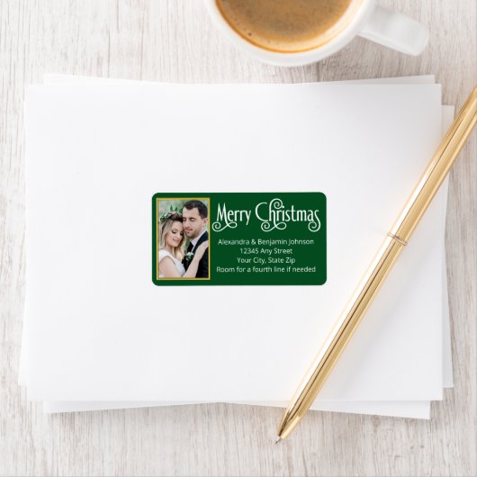 メリークリスマス金ゴールドフレームフォト差出人住所 ラベル (インサイチュ)