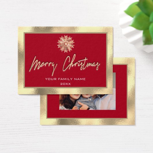 メリークリスマス金ゴールドフレームレッドファミリーフォト (デスク)