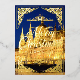 メリークリスマス金ゴールドブダペスト議会建物 箔シーズンカード