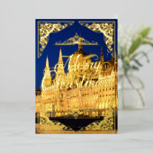 メリークリスマス金ゴールドブダペスト議会建物 箔シーズンカード (立ち正面)