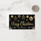 メリークリスマス金ゴールドブラックオーナメント雪 ノートカード (正面/裏面インサイチュ)