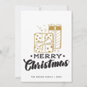 メリークリスマス金ゴールドブラックプレゼントタイポグラフィ シーズンカード (正面)