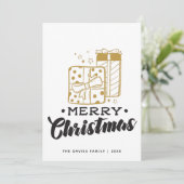 メリークリスマス金ゴールドブラックプレゼントタイポグラフィ シーズンカード (スタンド正面)