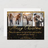 メリークリスマス金ゴールドブラック3枚の写真コラージュ豪華 ポストカード (正面/裏面)