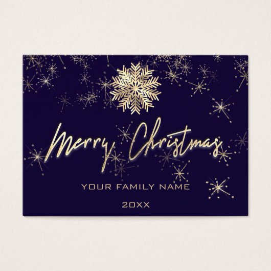 メリークリスマス金ゴールドブルーネイビーフォトスノーフレーク (正面)